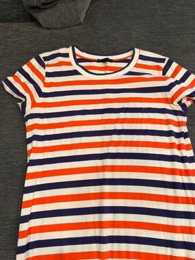 J. Crew Striped Orange, Purple & White Midi Dress